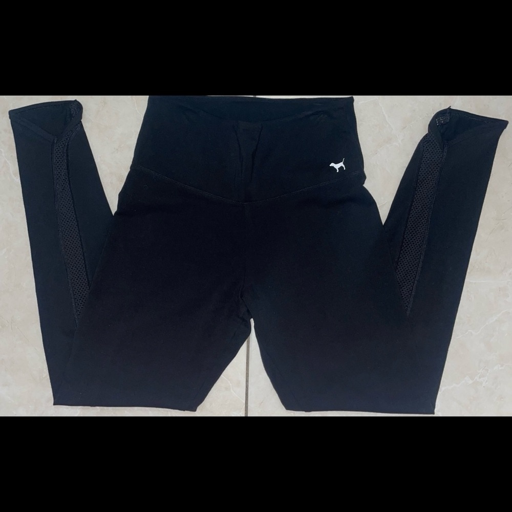 PINK Black Leggings with Mesh Inserts